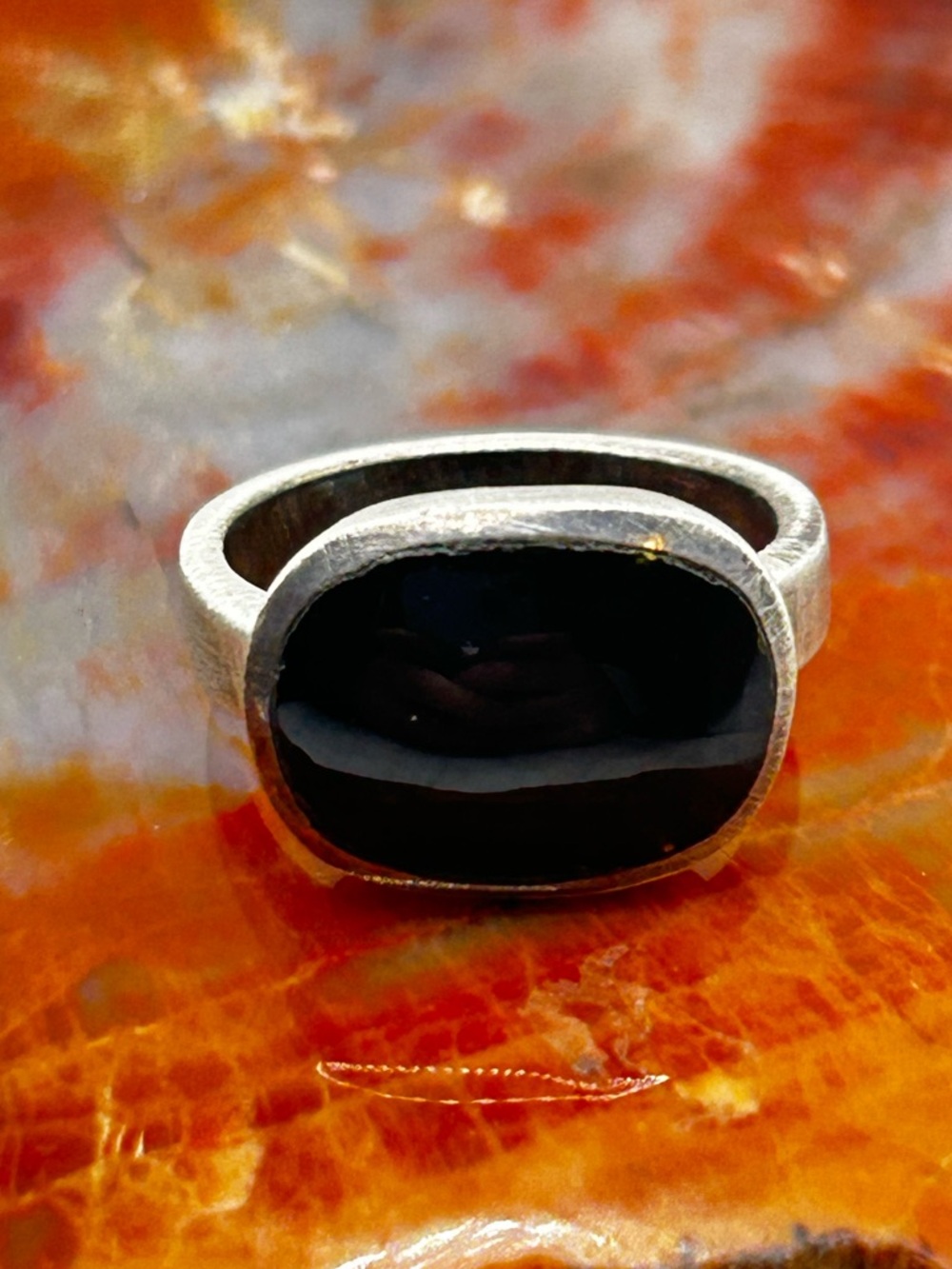 Vintage Sterling Silver Onyx Ring - Size 6
